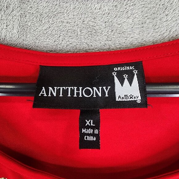 Women's Red Antthony Blouse Top Shirt Studded Short Sleeve Rround Neck Size XL - Picture 6 of 12